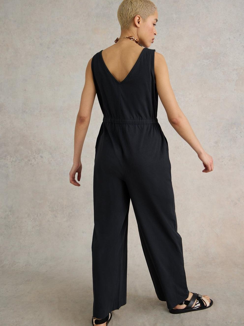 Jasmine Jersey V Neck Jumpsuit in CHARC GREY - MODEL BACK