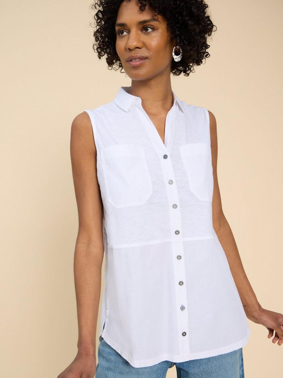 MELANIE MIX LONGLINE SHIRT in NAT WHITE - LIFESTYLE