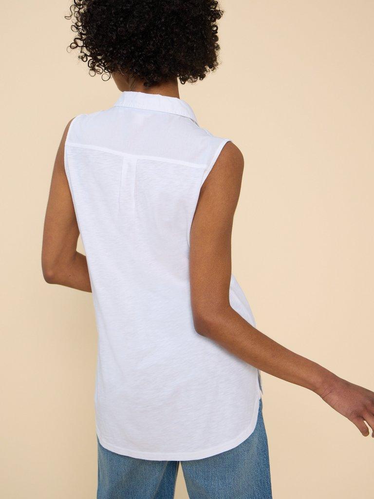 MELANIE MIX LONGLINE SHIRT in NAT WHITE - MODEL BACK