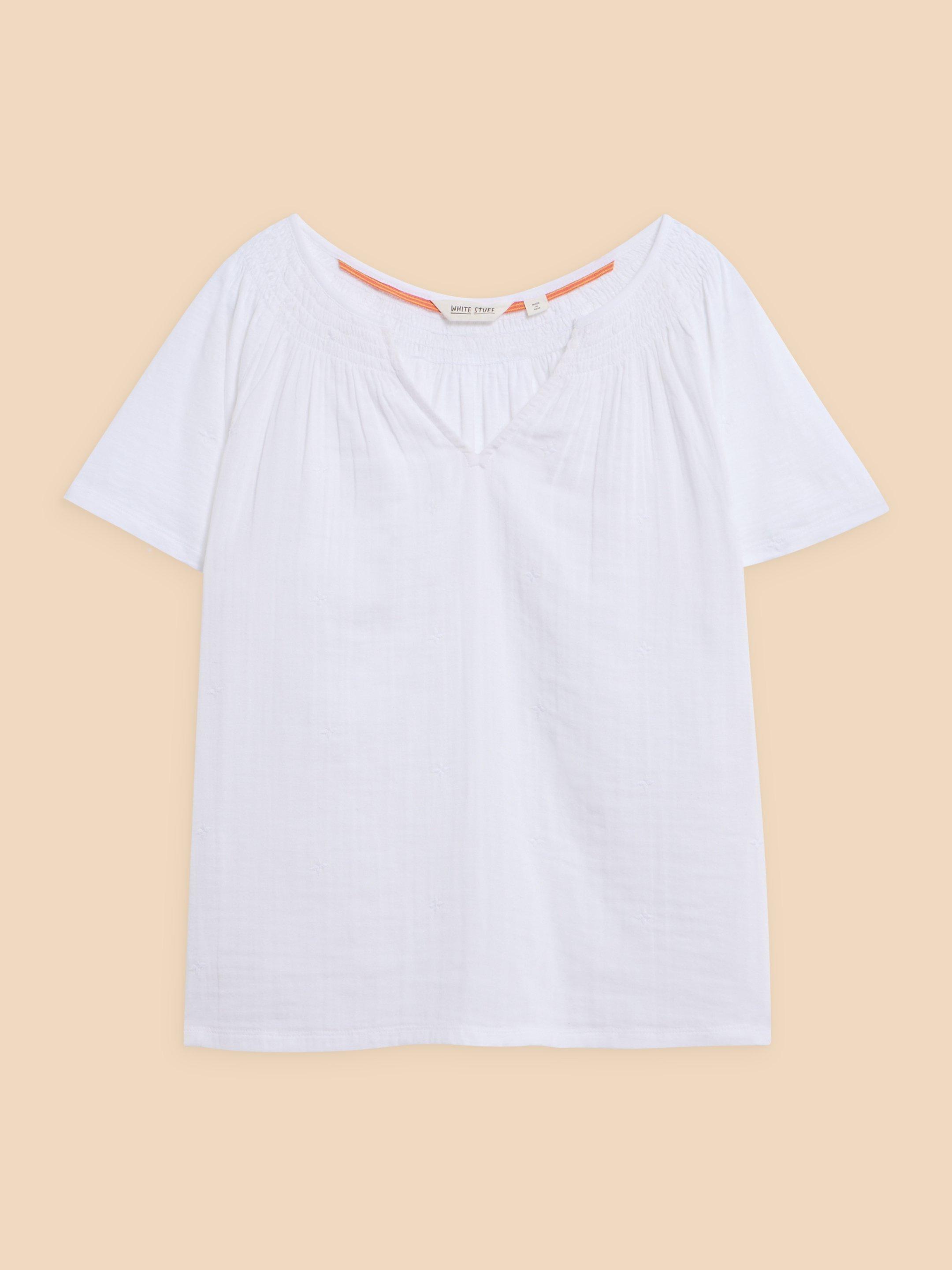 LUELLA NOTCH NECK EMB TOP in BRIL WHITE - FLAT FRONT