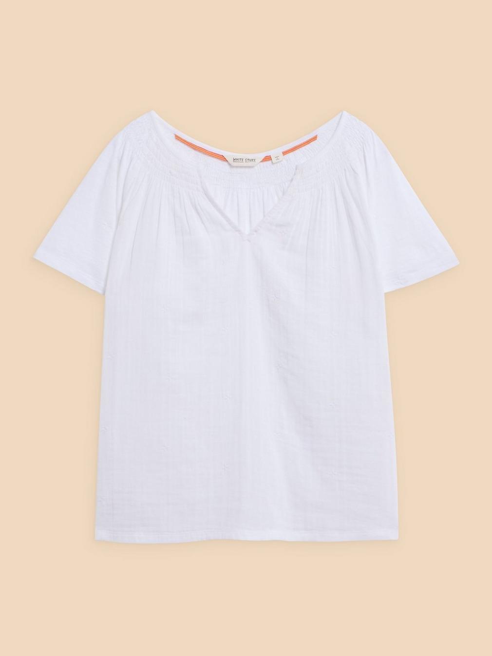 LUELLA NOTCH NECK EMB TOP in BRIL WHITE - FLAT FRONT