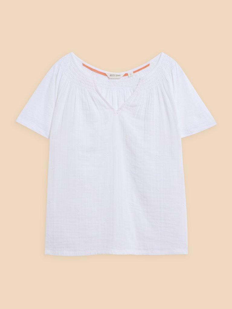 LUELLA NOTCH NECK EMB TOP in BRIL WHITE - FLAT FRONT