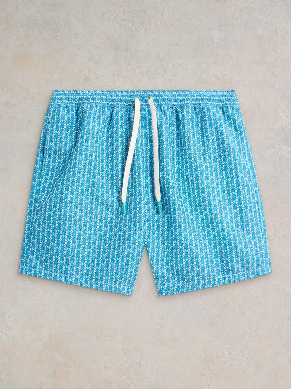 Geo Pineapple Swimshort in BLUE PR - FLAT FRONT