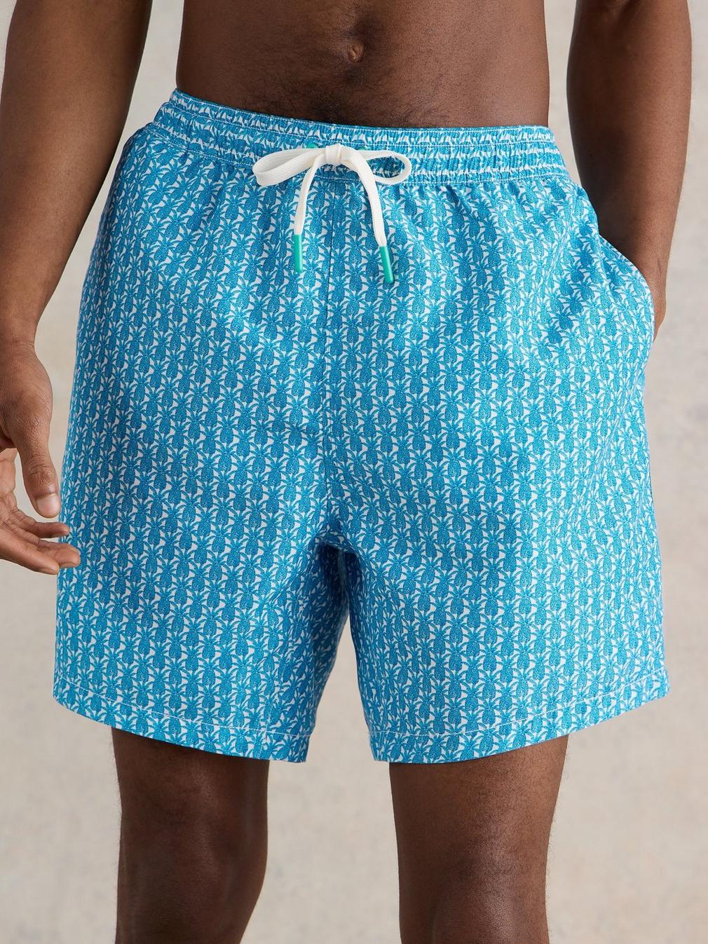 Geo Pineapple Swimshort in BLUE PR - MODEL FRONT