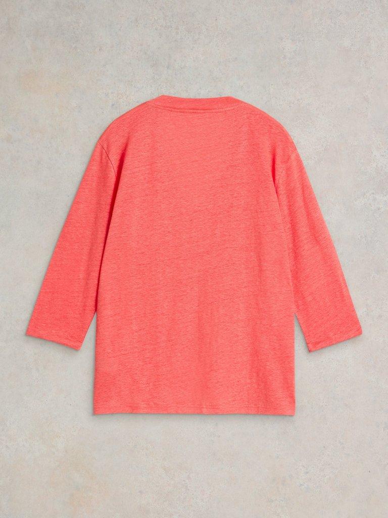 ISLA LINEN V NECK TEE in MID PINK - FLAT BACK