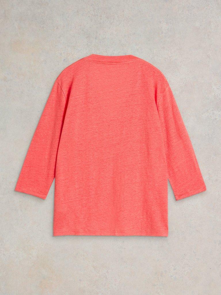 ISLA LINEN V NECK TEE in MID PINK - FLAT BACK