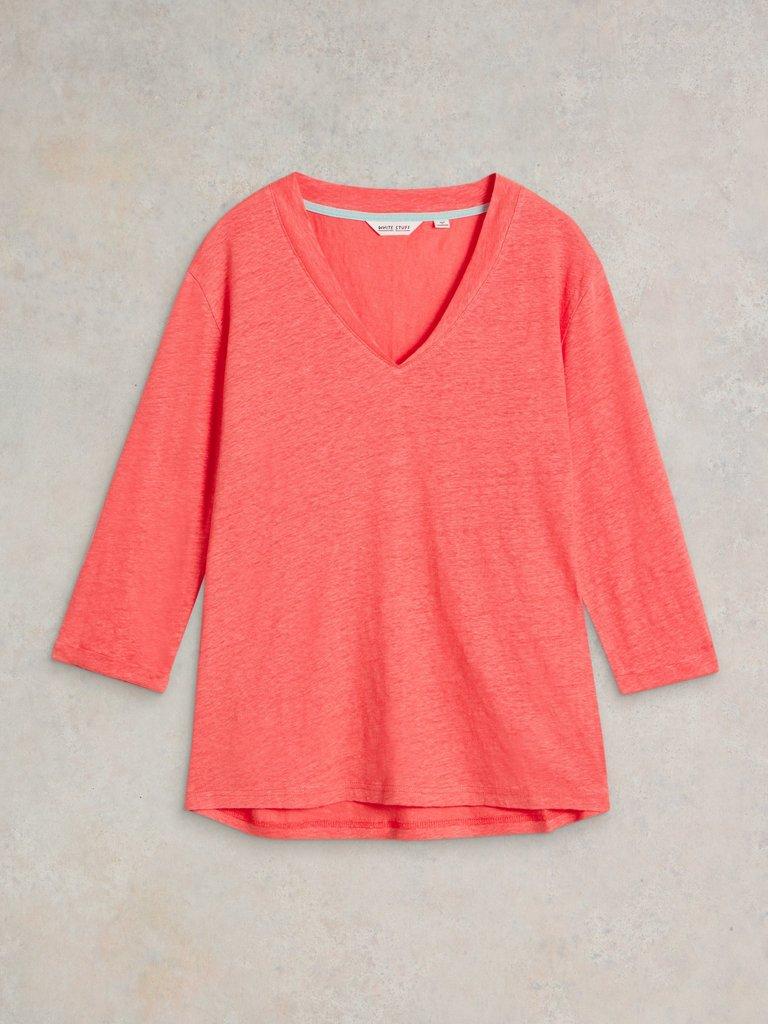 ISLA LINEN V NECK TEE in MID PINK - FLAT FRONT