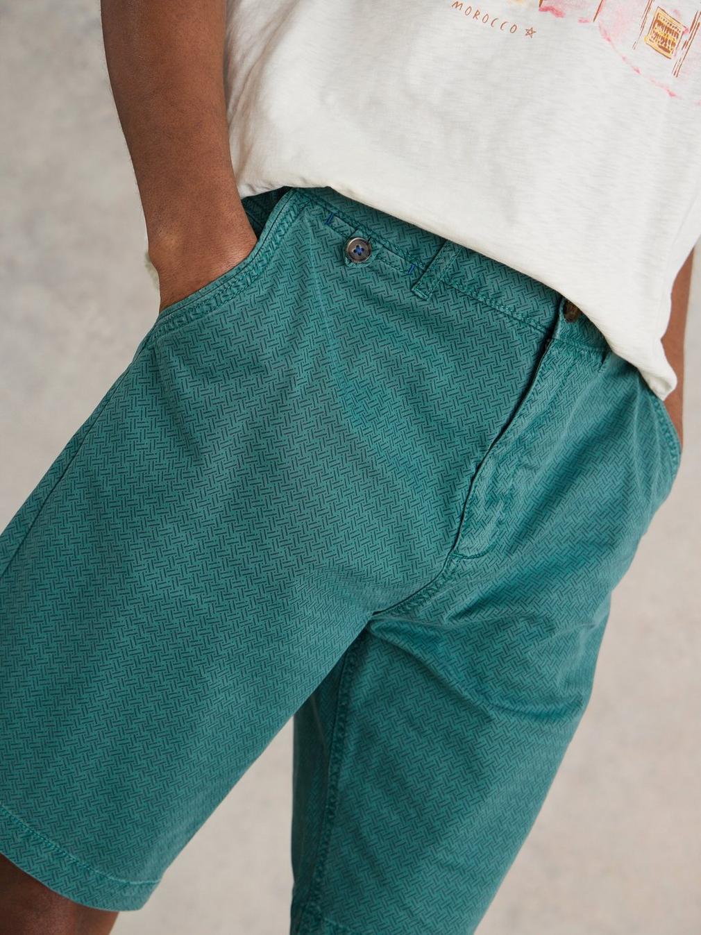 Ditsy Chino Short in TEAL PR - MODEL FRONT