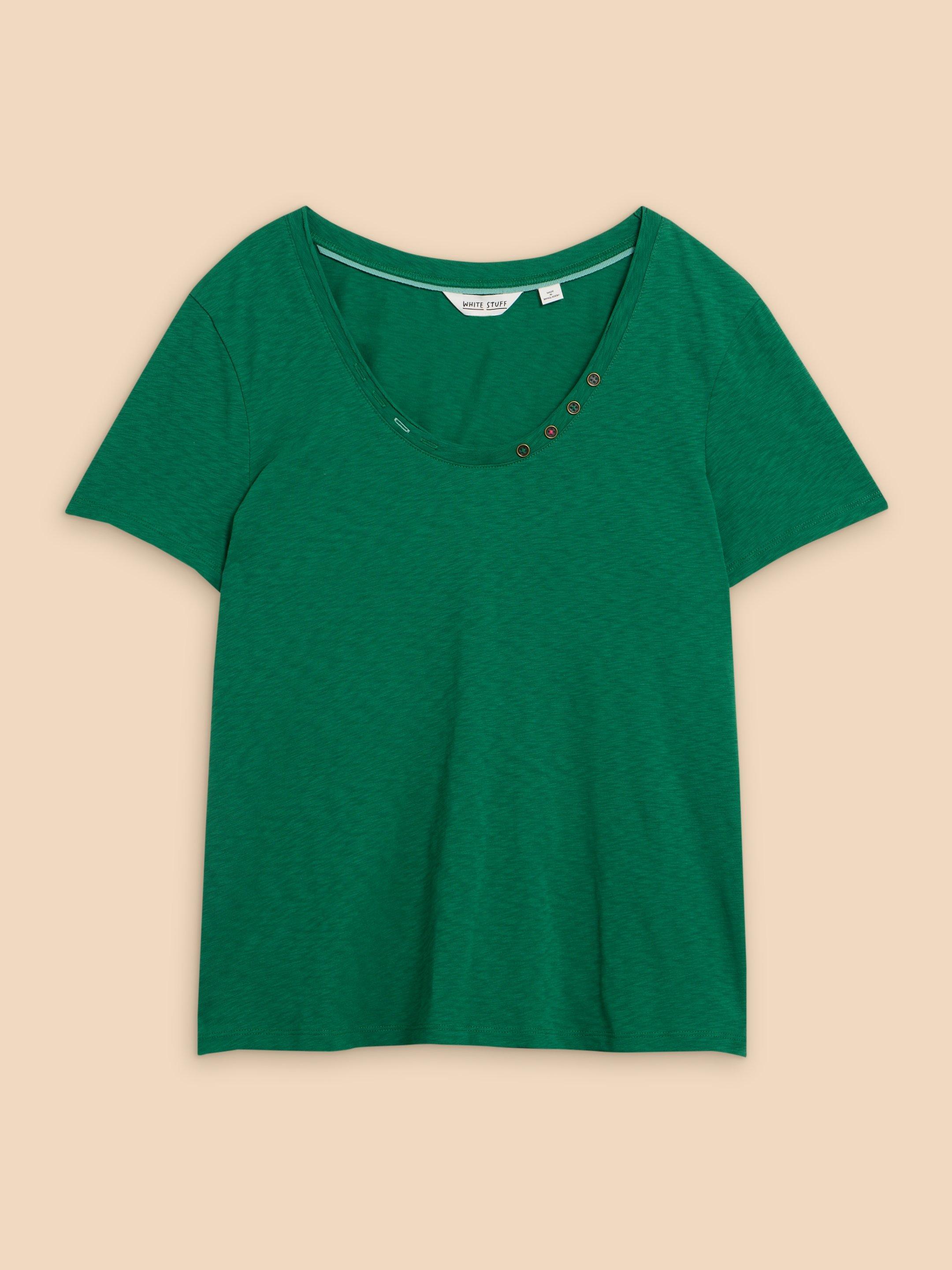 NADIA SS SCOOP NECK TEE in MID GREEN - FLAT FRONT
