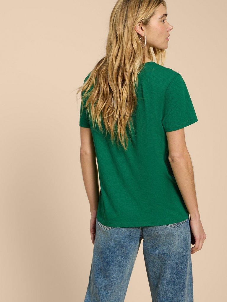 NADIA SS SCOOP NECK TEE in MID GREEN - MODEL BACK