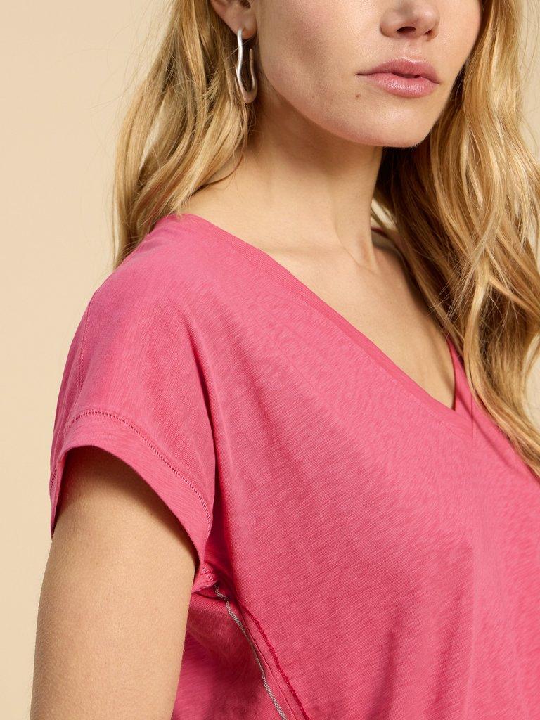 NOAH SS V NECK TEE in LGT PINK - MODEL FRONT