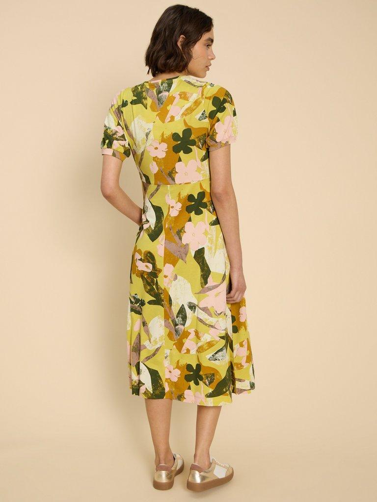 Megan Jersey Printed Dress in YELLOW PR - MODEL BACK