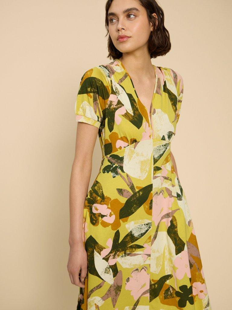 Megan Jersey Printed Dress in YELLOW PR - MODEL FRONT