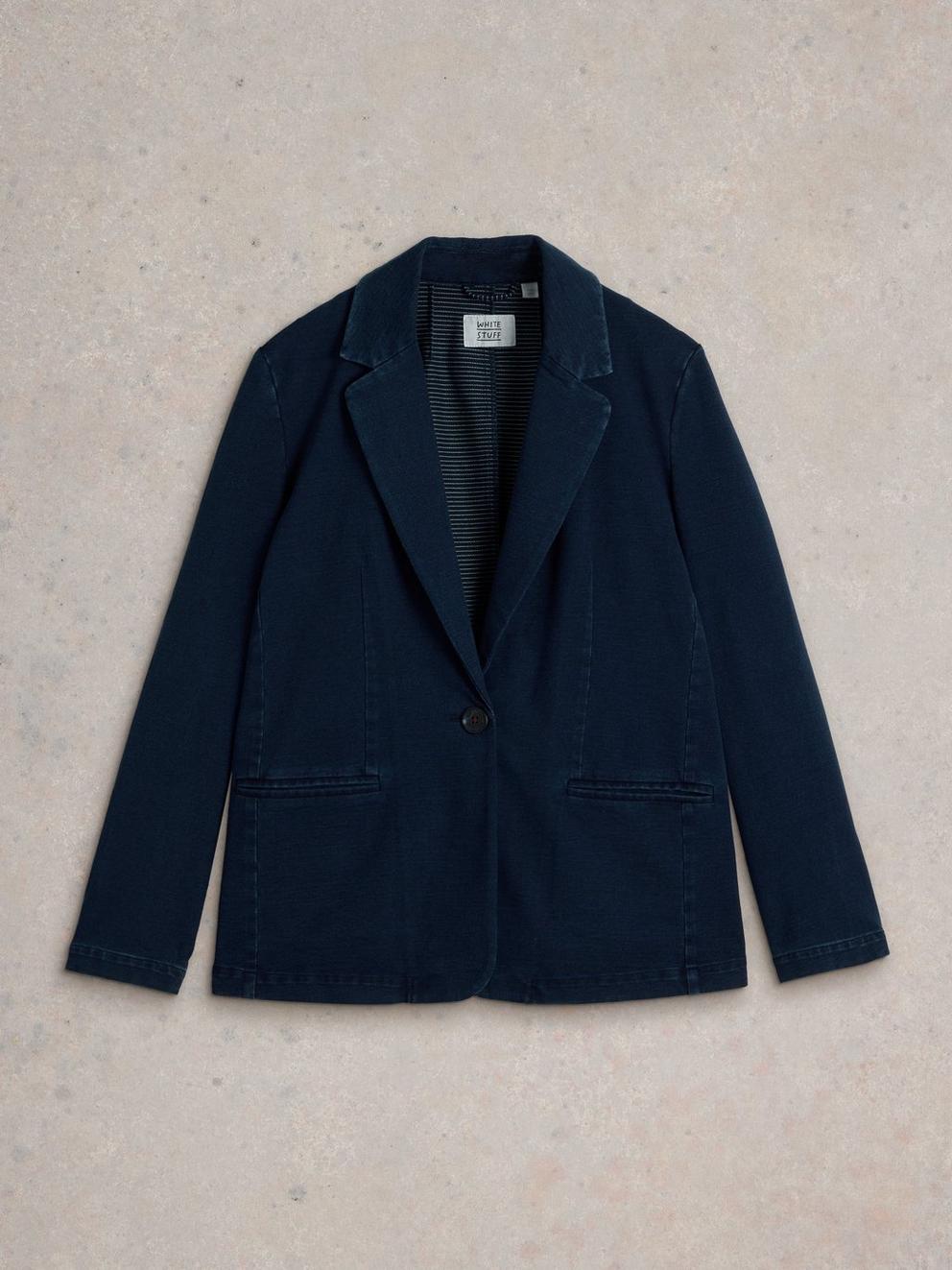 Evelyn Jersey Blazer in DK DENIM - FLAT FRONT