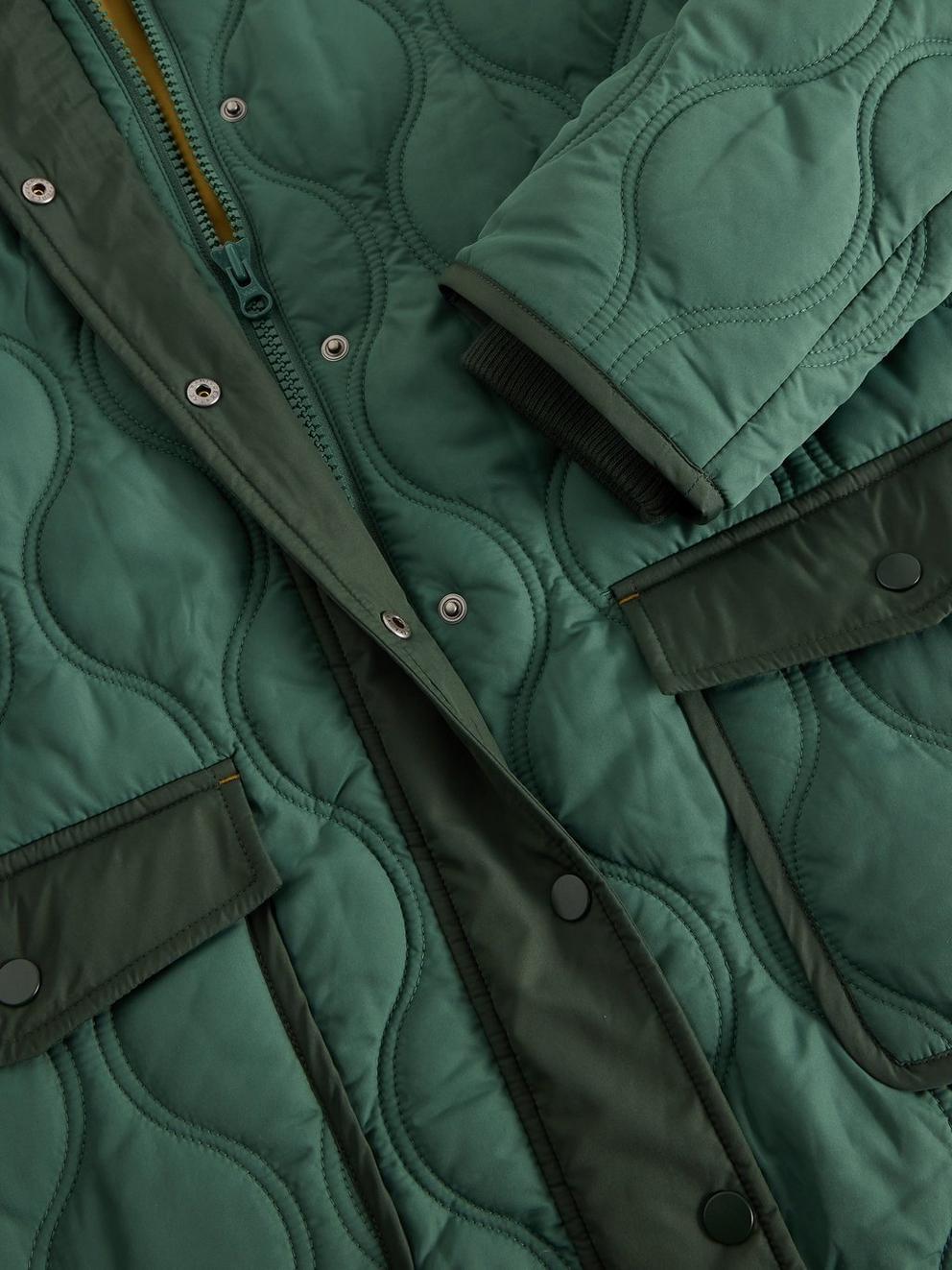 Raya Quilted Coat in DK GREEN - FLAT DETAIL