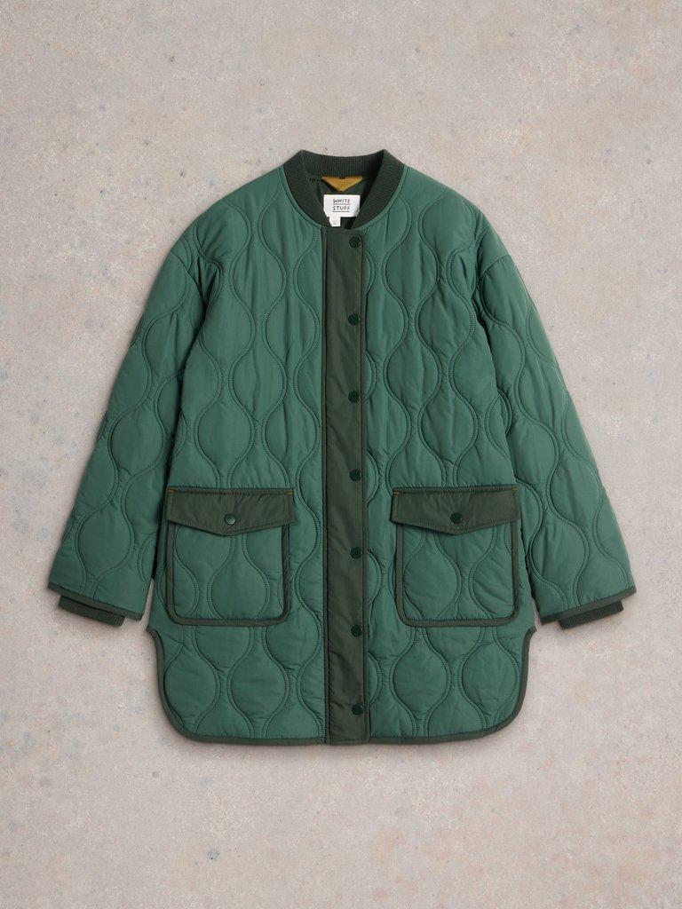 Raya Quilted Coat in DK GREEN - FLAT FRONT