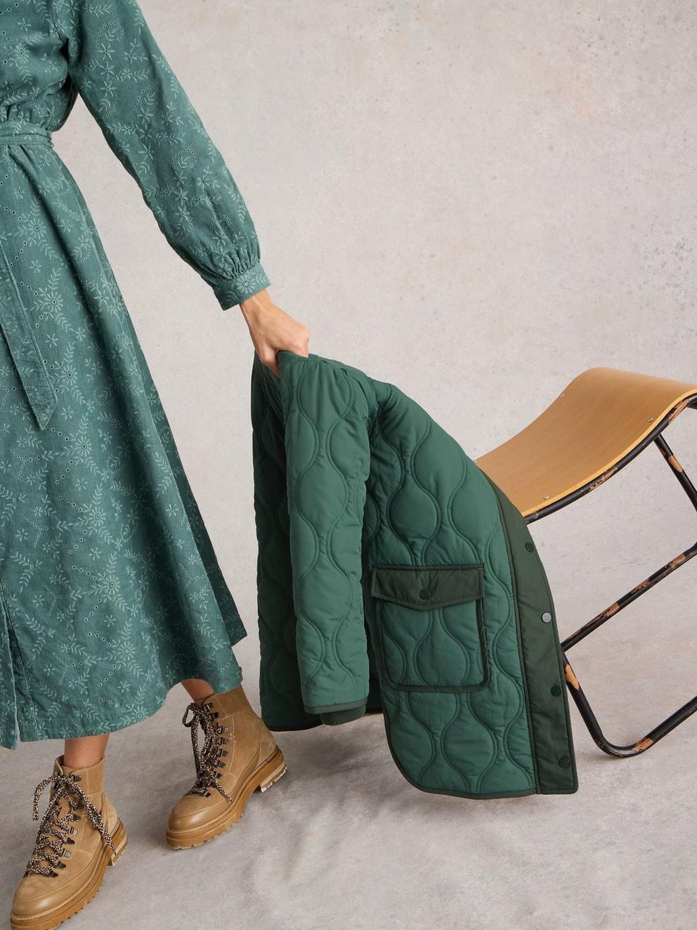 Raya Quilted Coat in DK GREEN - LIFESTYLE