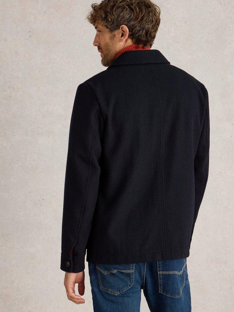 Wool Chore Jacket in DARK NAVY - MODEL BACK