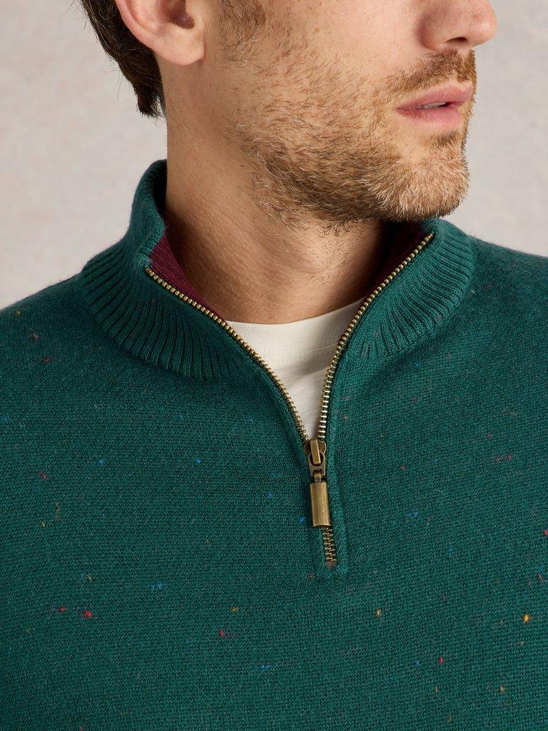Merino Wool Funnel Neck Nep in GREEN MLT - MODEL DETAIL