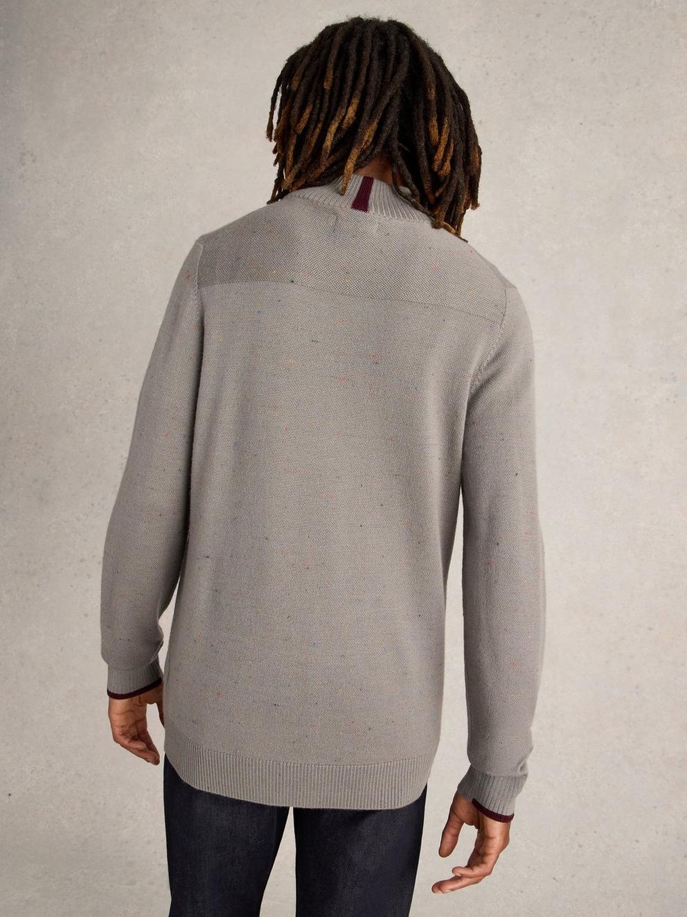 Merino Wool Funnel Neck Nep in NAT MLT - MODEL BACK