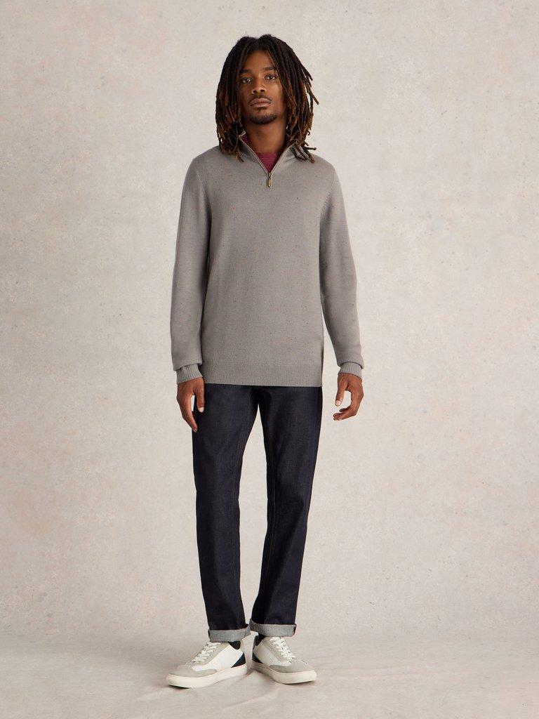 Merino Wool Funnel Neck Nep in NAT MLT - MODEL FRONT