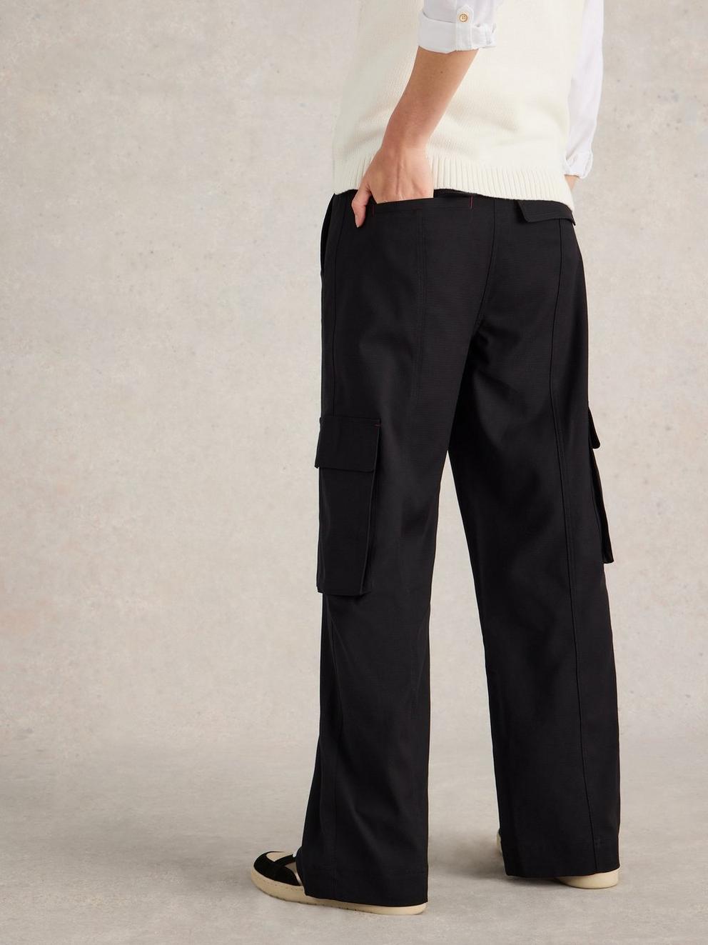 Fern Wide Leg Cargo Trouser in PURE BLK - MODEL BACK