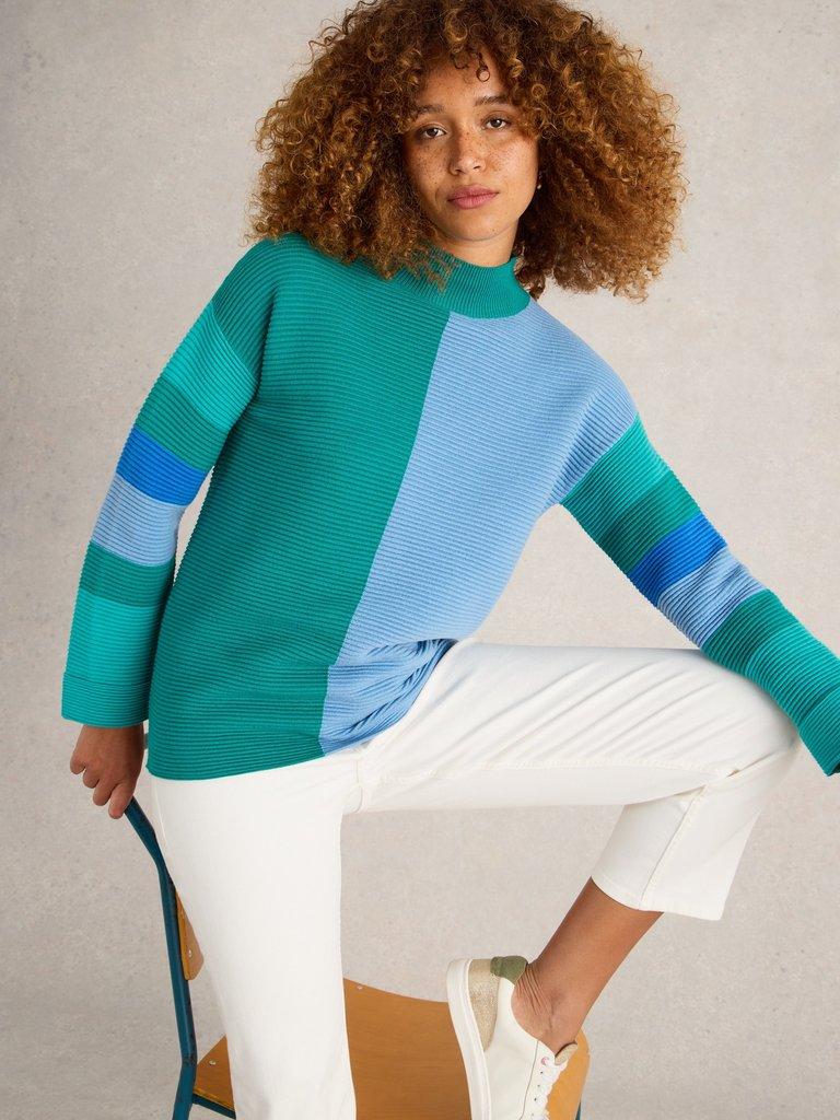 JANA HIGH NECK JUMPER in TEAL MLT - LIFESTYLE