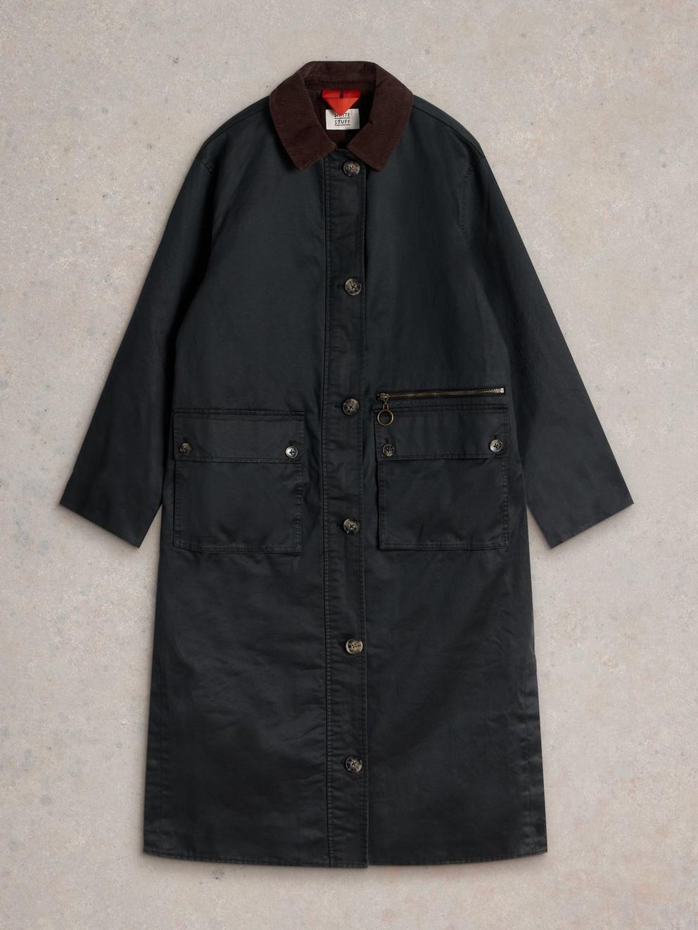 Sloe Cotton Coat in PURE BLK - FLAT FRONT