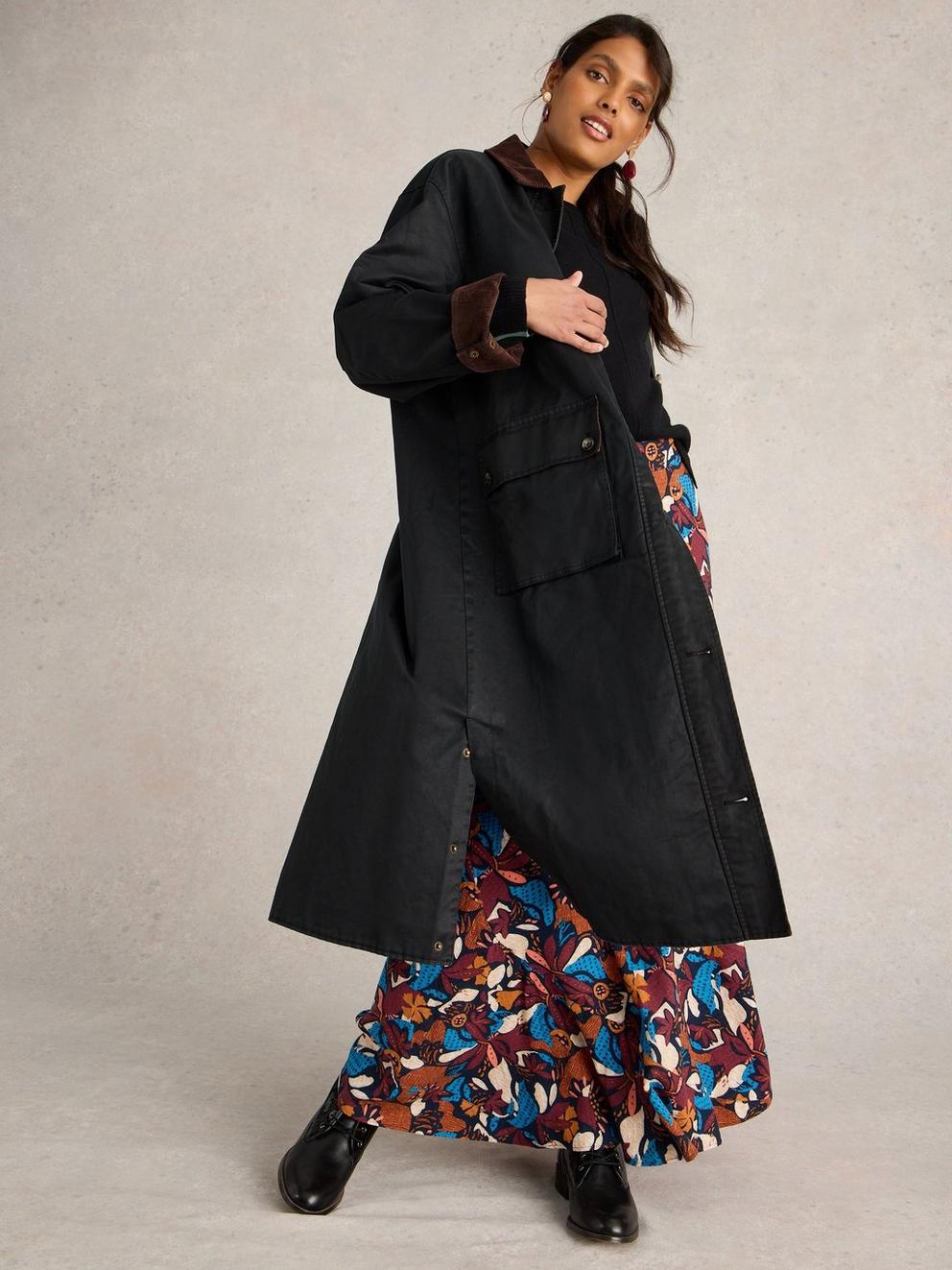 Long black cotton coat hotsell