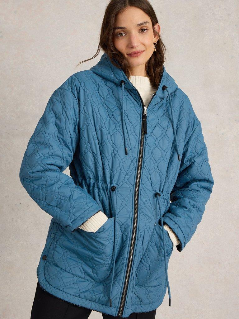 Mariella Reversible Coat in BLUE MLT - MODEL DETAIL