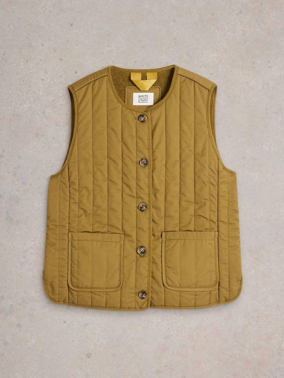 Emma Quilted Gilet in KHAKI GRN - FLAT FRONT