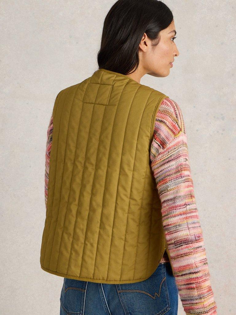 Emma Quilted Gilet in KHAKI GRN - MODEL BACK