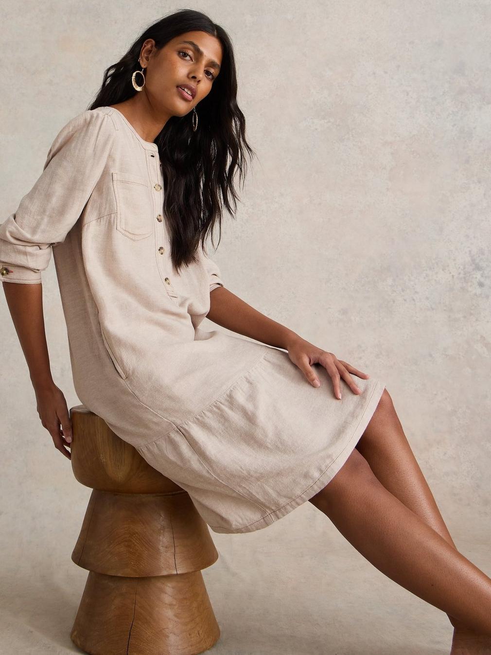 Norma Linen Blend Dress in LGT NAT - LIFESTYLE