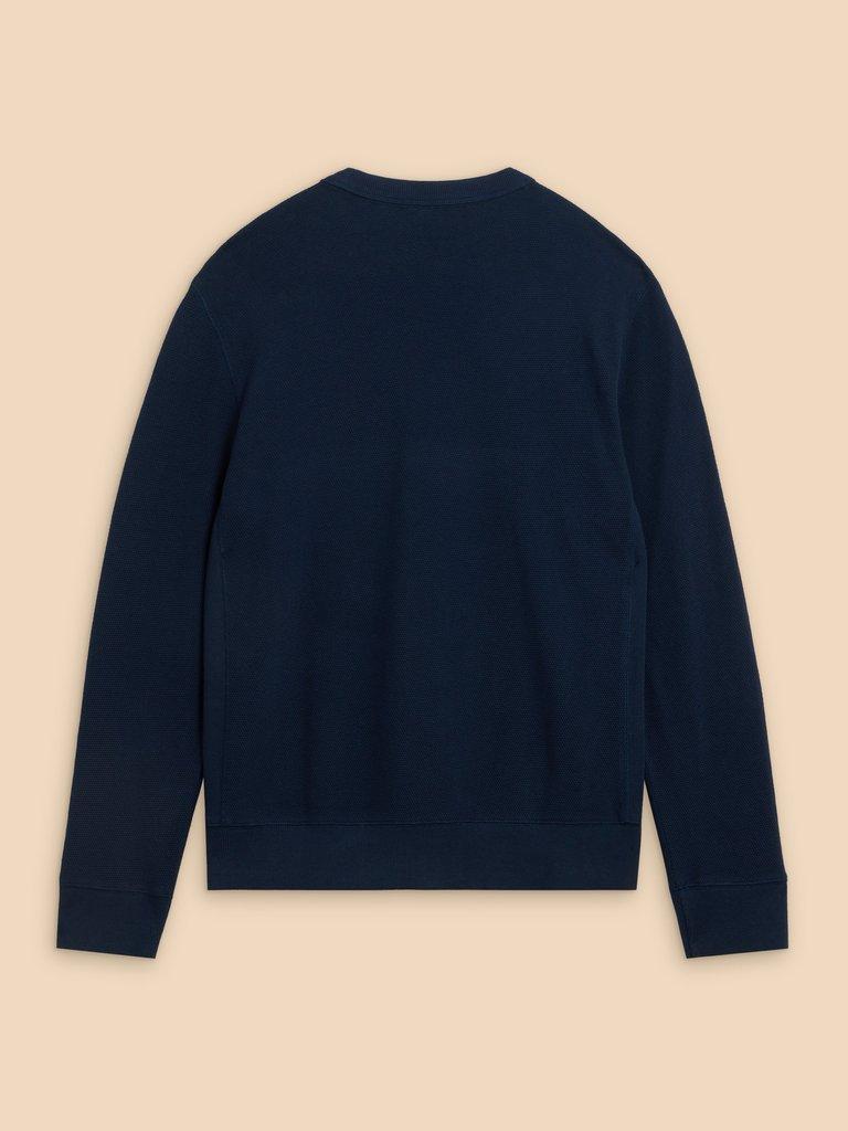 Pique Crew Neck Sweat in DEEP BLUE - FLAT BACK