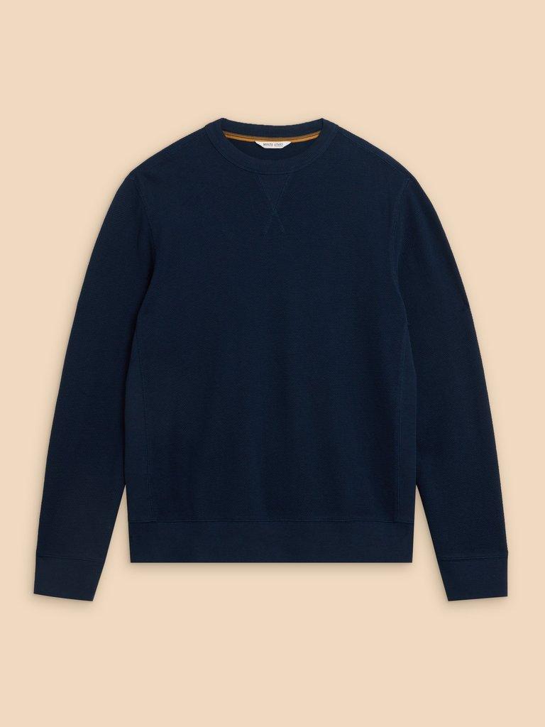 Pique Crew Neck Sweat in DEEP BLUE - FLAT FRONT