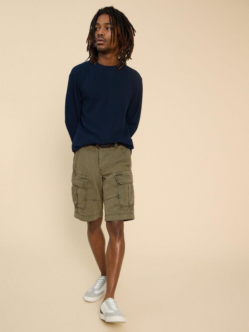 Pique Crew Neck Sweat in DEEP BLUE - MODEL DETAIL