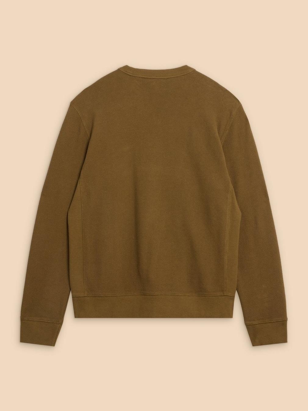 Pique Crew Neck Sweat in KHAKI GRN - FLAT BACK