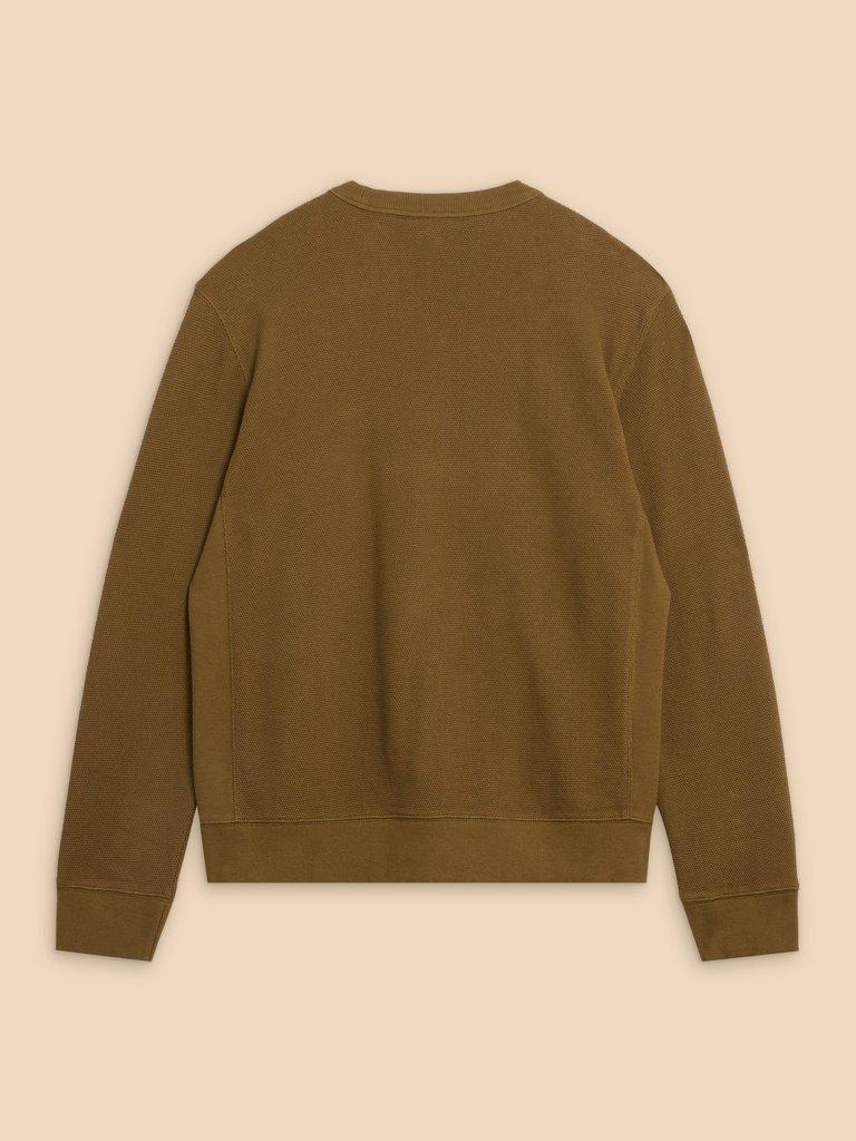 Pique Crew Neck Sweat in KHAKI GRN - FLAT BACK