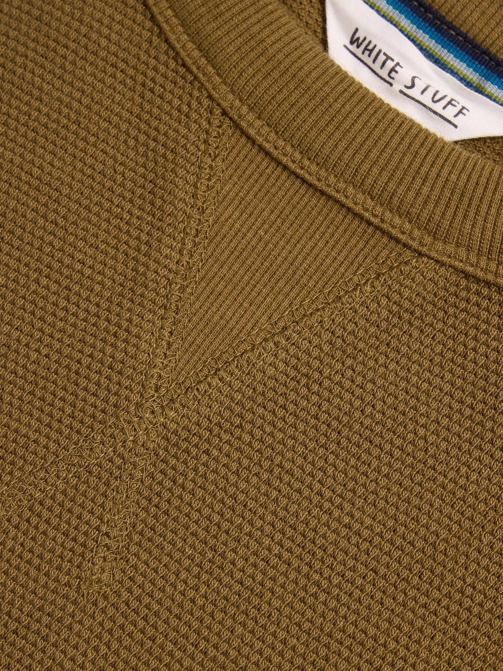 Pique Crew Neck Sweat in KHAKI GRN - FLAT DETAIL