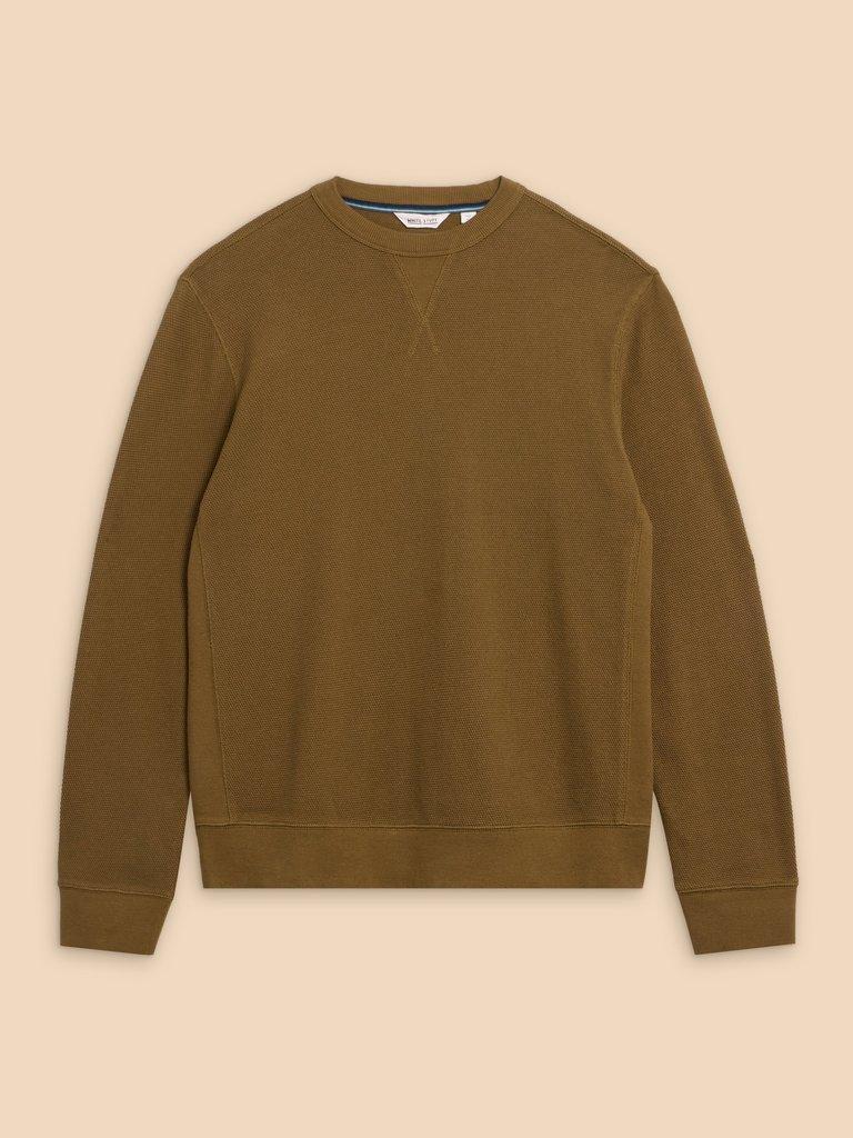 Pique Crew Neck Sweat in KHAKI GRN - FLAT FRONT