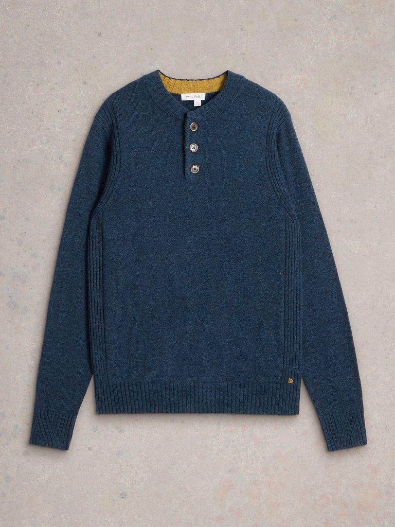 Lambswool Henley in DARK NAVY - FLAT FRONT