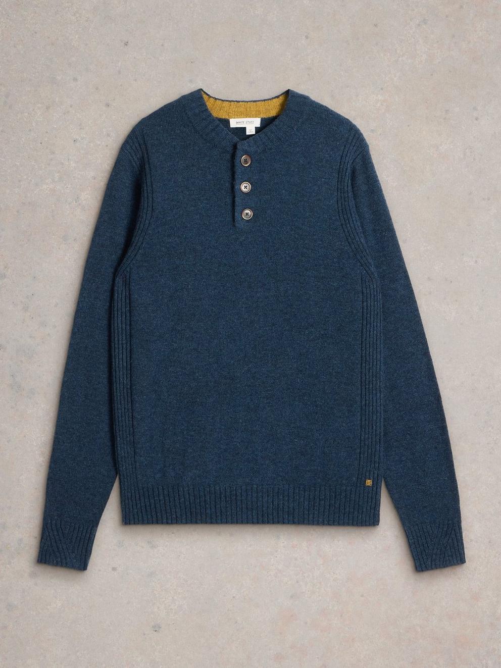 Lambswool Henley in DARK NAVY - FLAT FRONT