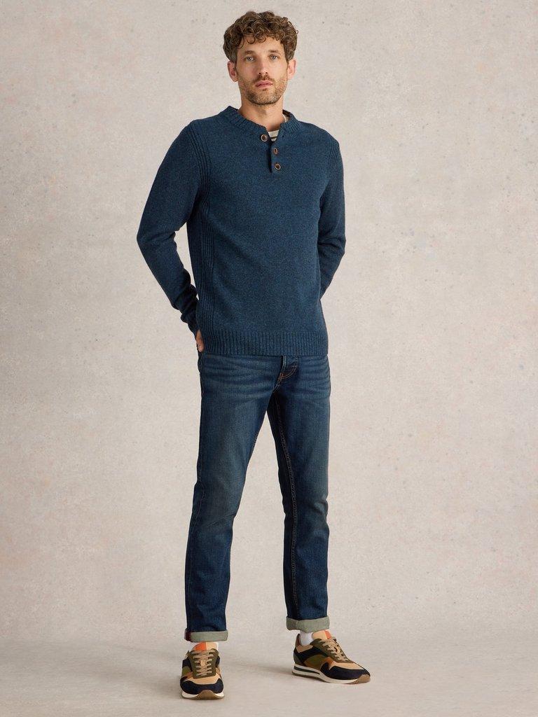 Lambswool Henley in DARK NAVY - MODEL FRONT