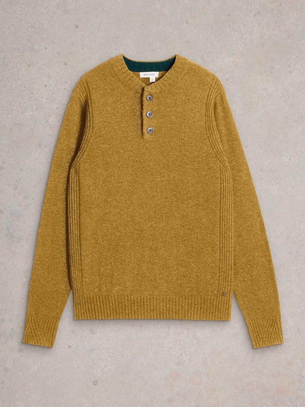 Lambswool Henley in DK YELLOW - FLAT FRONT