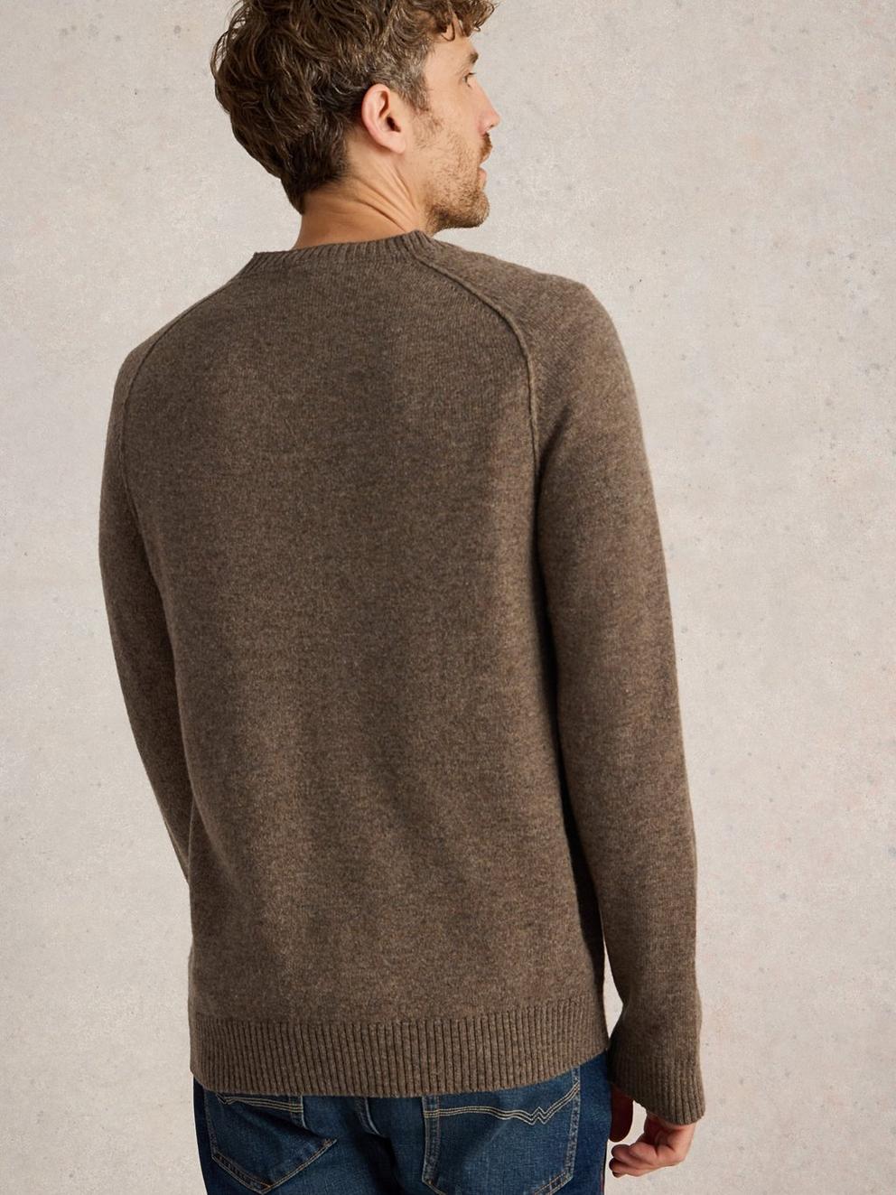 Lambswool Crew Neck Jumper in DK NAT - MODEL BACK