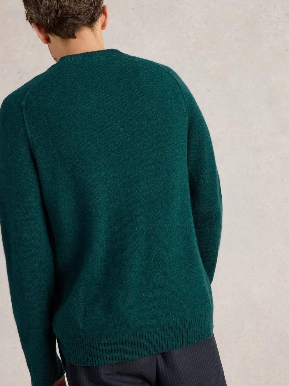 Lambswool Crew Neck Jumper in MID GREEN - MODEL BACK