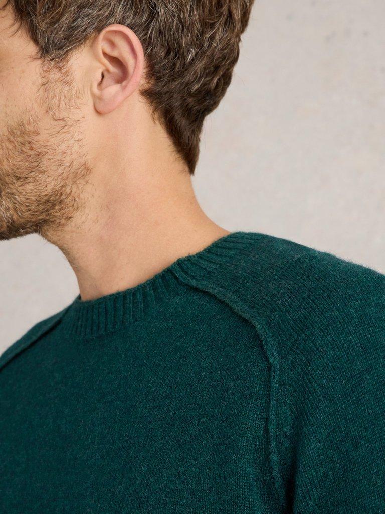 Lambswool Crew Neck Jumper in MID GREEN - MODEL DETAIL