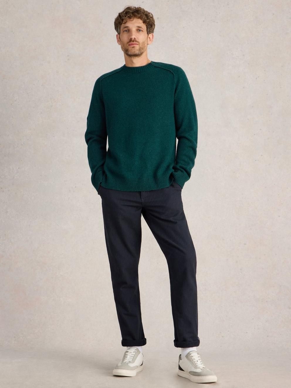 Lambswool Crew Neck Jumper in MID GREEN - MODEL FRONT