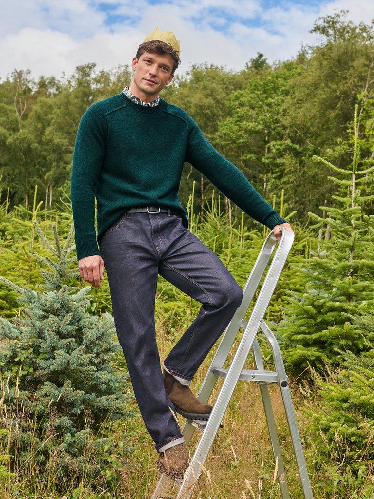 Lambswool Crew Neck Jumper in MID GREEN - MIXED