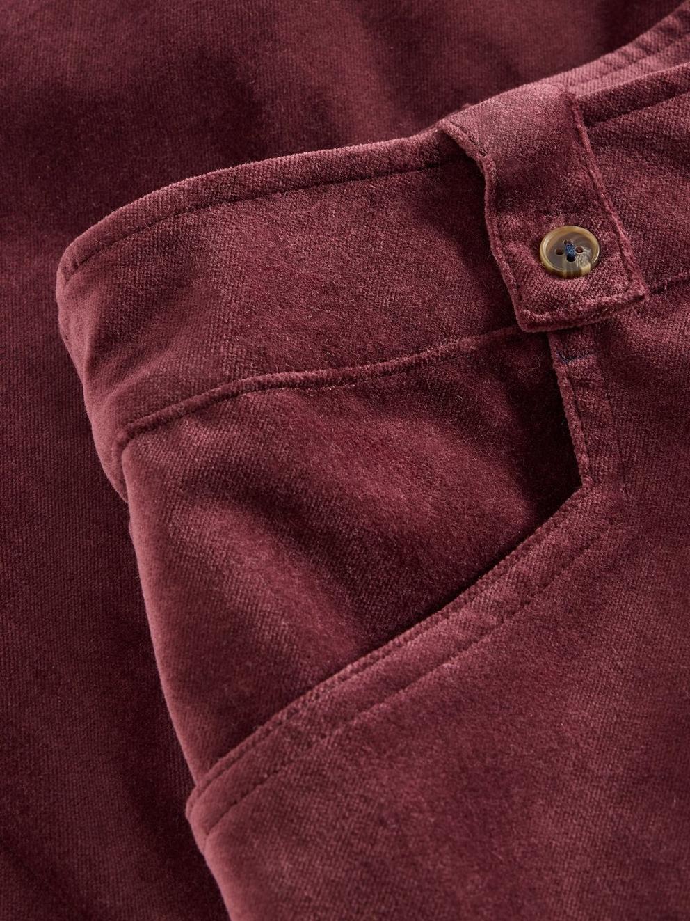 Belle Cropped Velvet Trouser in DK PLUM - FLAT DETAIL